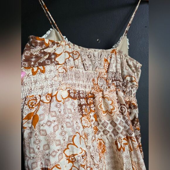 La Belle Baby Doll Bust Smocked Waist Lined Knee Lace Trim Midi Dress VTG Sz 11 - Picture 6 of 14